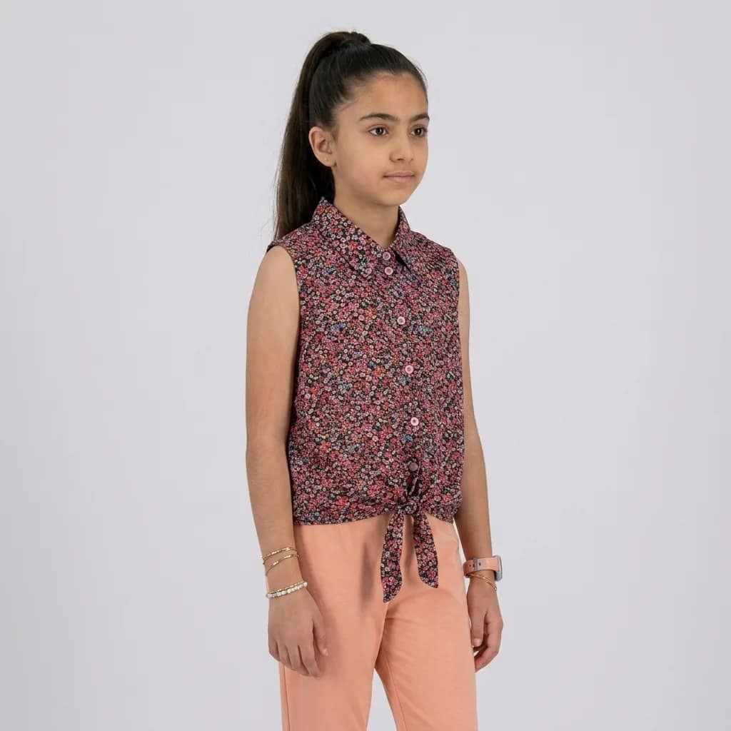 Chemise sans manches fille en fil de coton, légère, idéale pour l'été, motif floral coloré, col rond, style décontracté