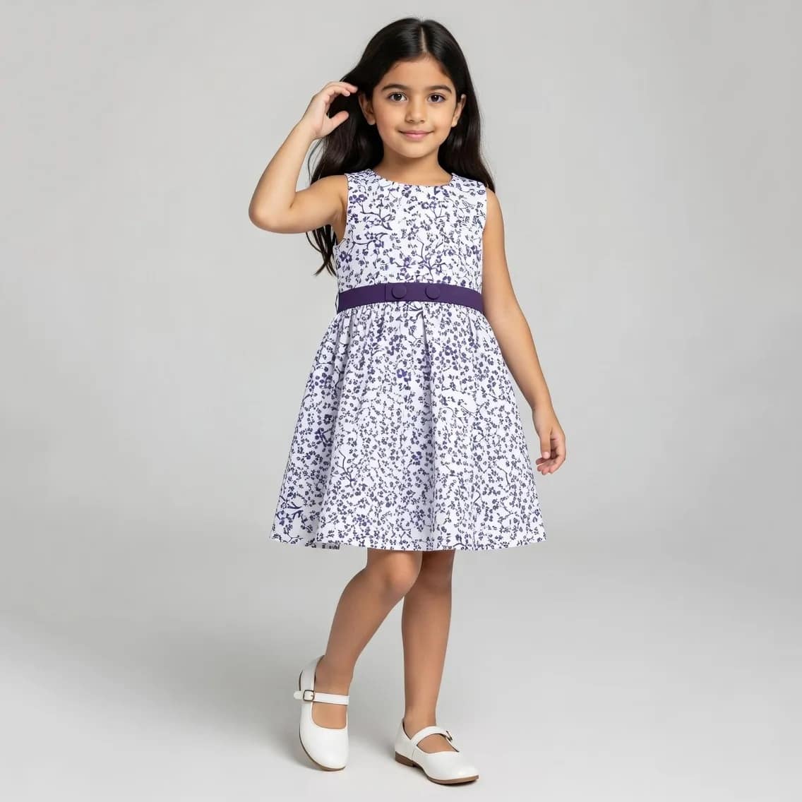 robe fleuri bleu marine-1 فستان حفلة للبنات بنفسجي مزخرف بالزهور بتصميم أنيق ومناسب للمناسبات الخاصة