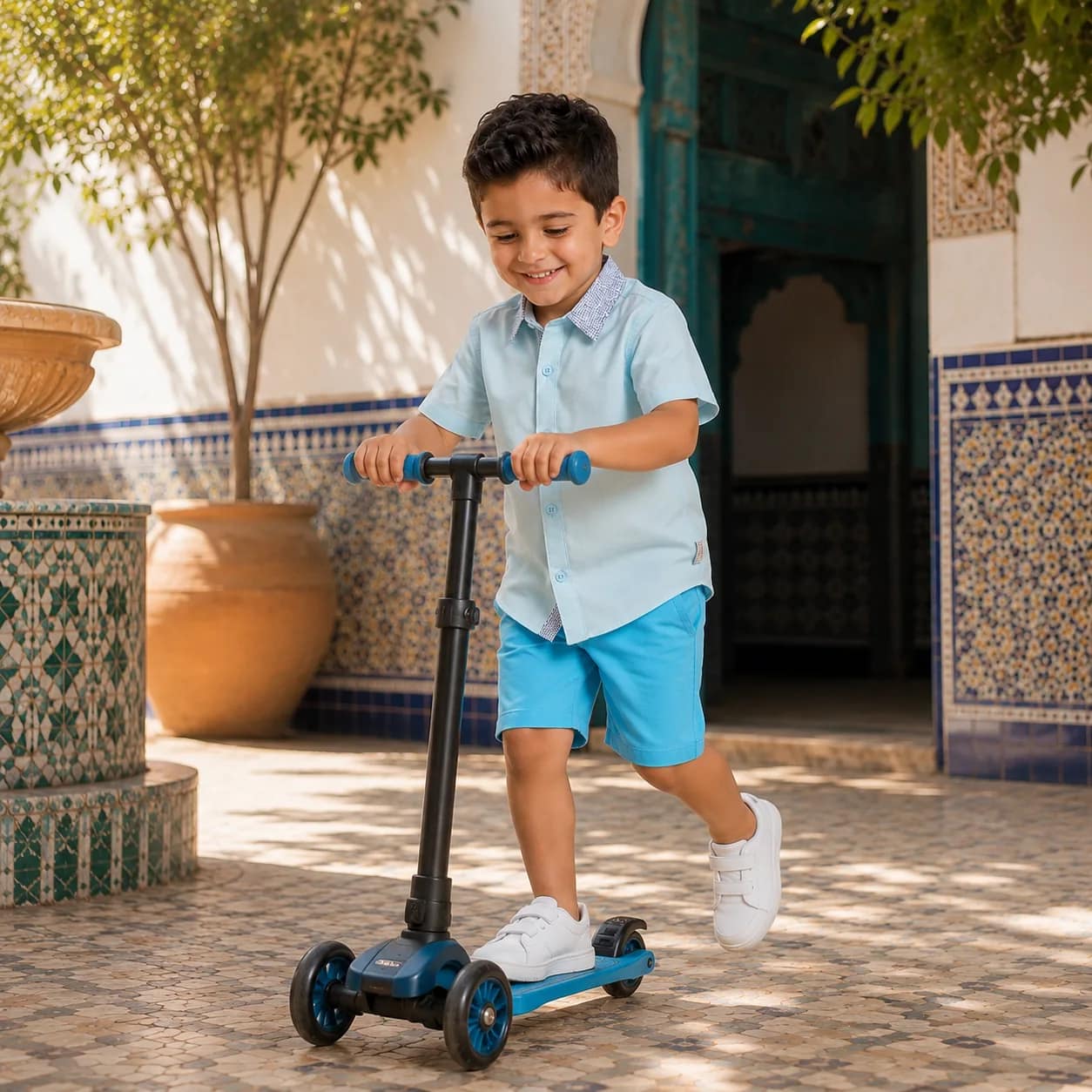 شورت أزرق مرن ومريح للأولاد بتصميم عصري مناسب للأنشطة اليومية والرياضة، يناسب جميع الأعمار ويعزز الراحة والحركة.