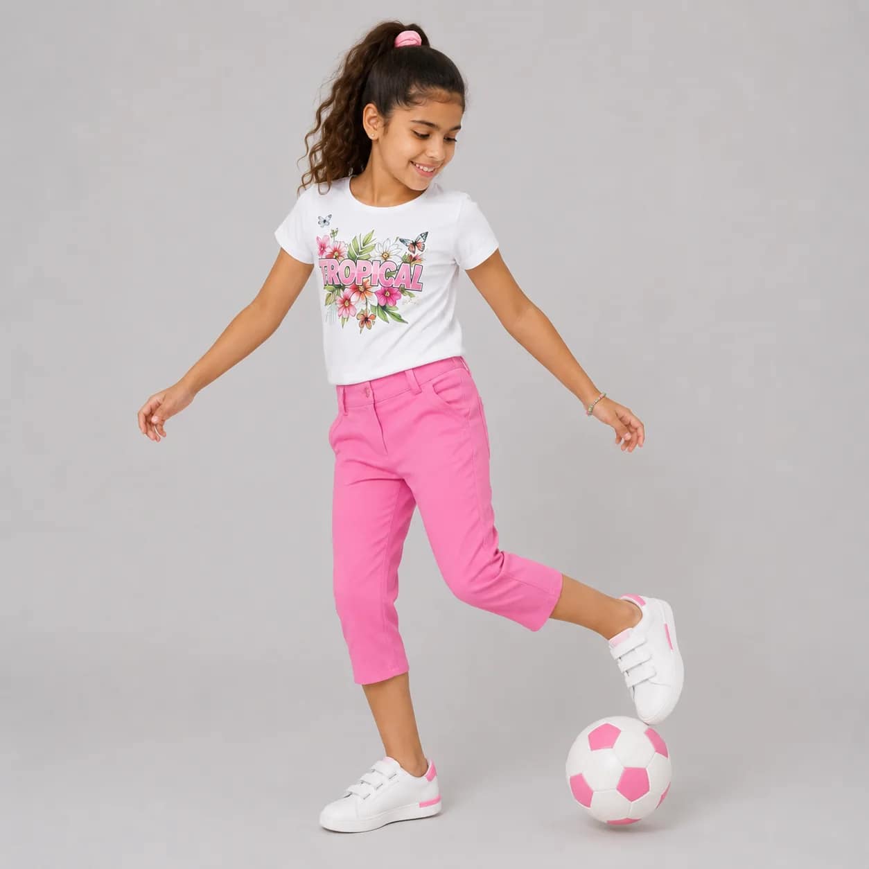 pantalon rose3 Pantalon rose fille tendance et confortable, coupe ajustée, tissu doux, idéal pour tenues décontractées et stylées.