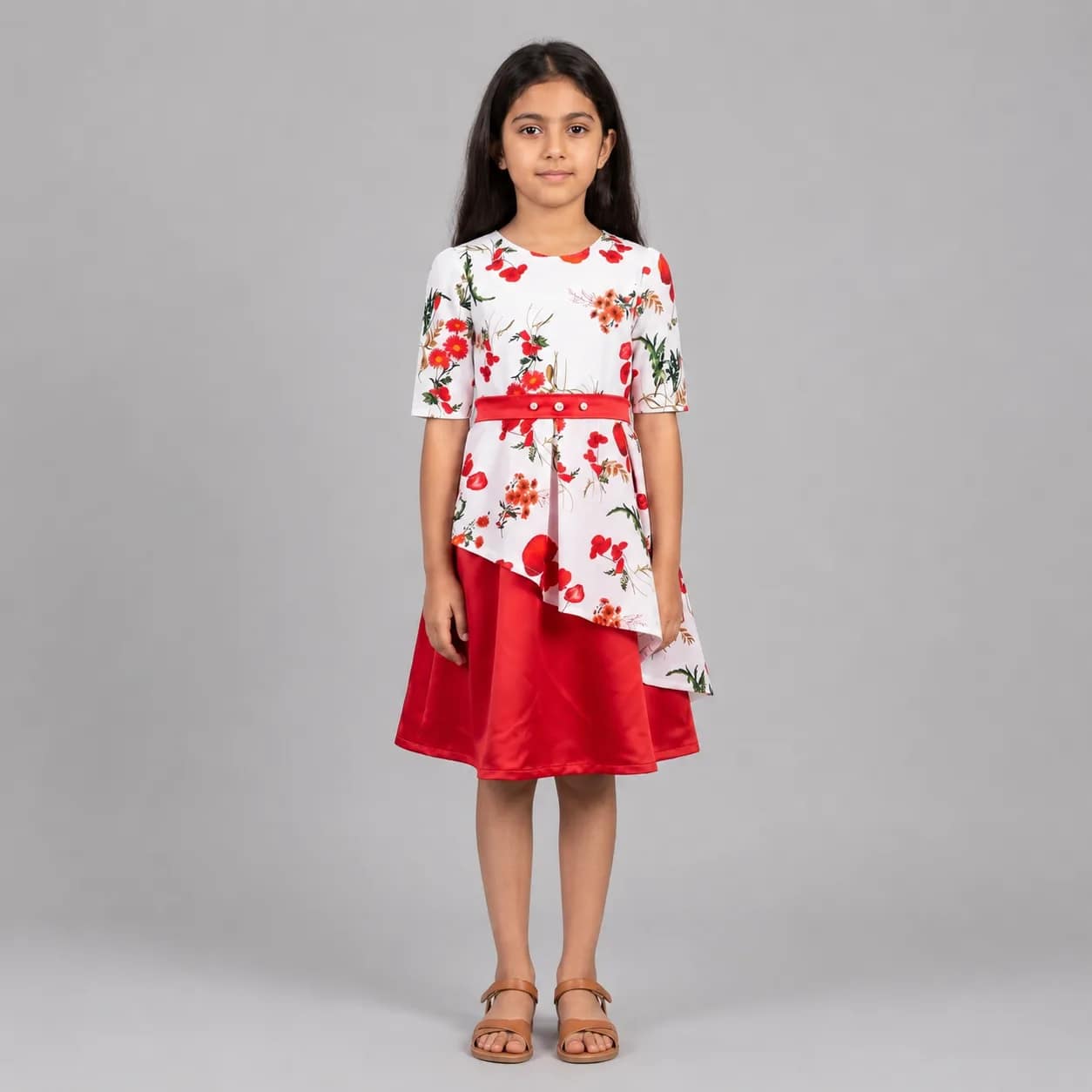 robe fleuri rouge (4) Robe fleurie avec sac assorti pour fille, robe d'été colorée à motifs floraux avec petit sac coordonné