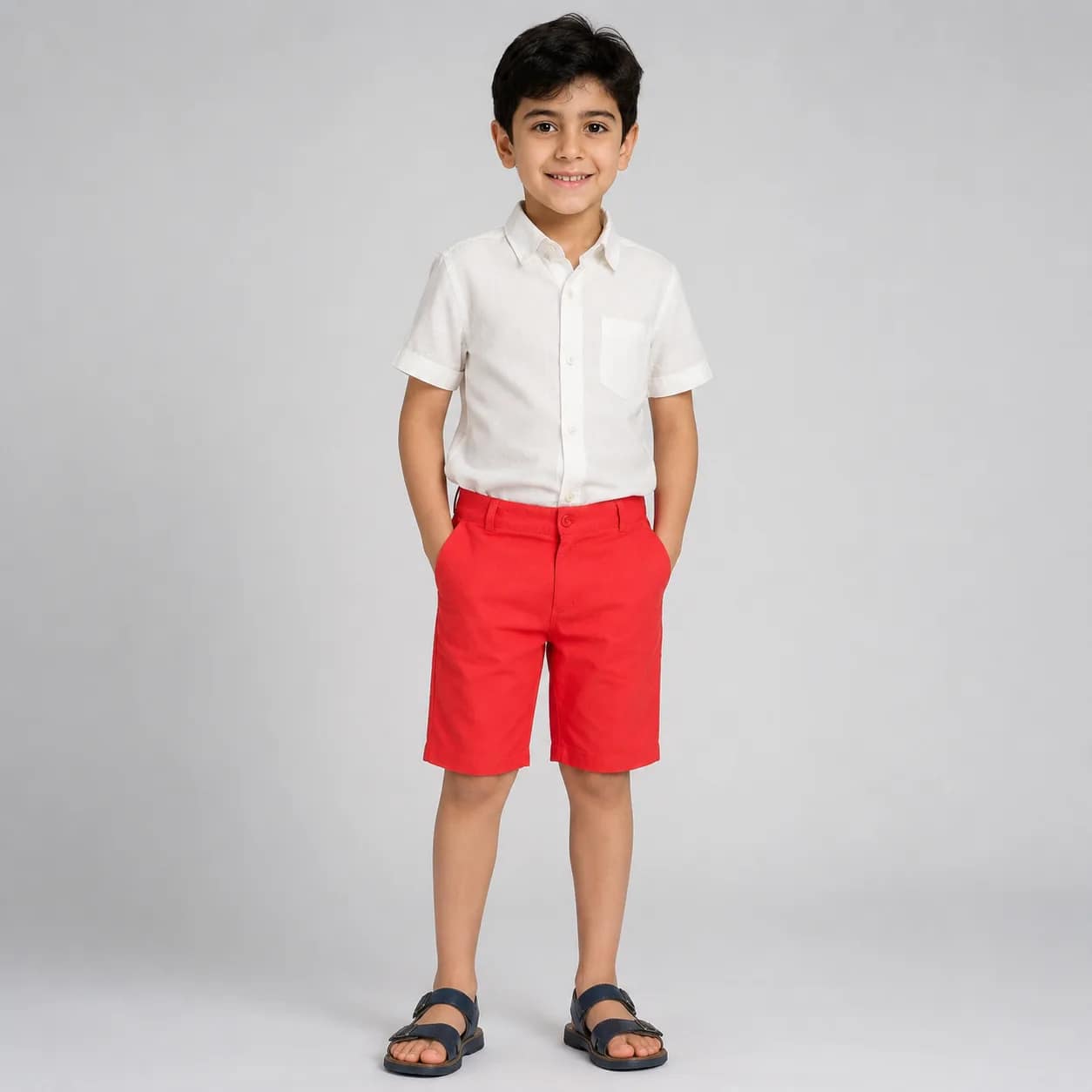 شورت فتى أحمر بأسلوب غير رسمي، confortable, élégant, idéal pour un look décontracté et moderne.