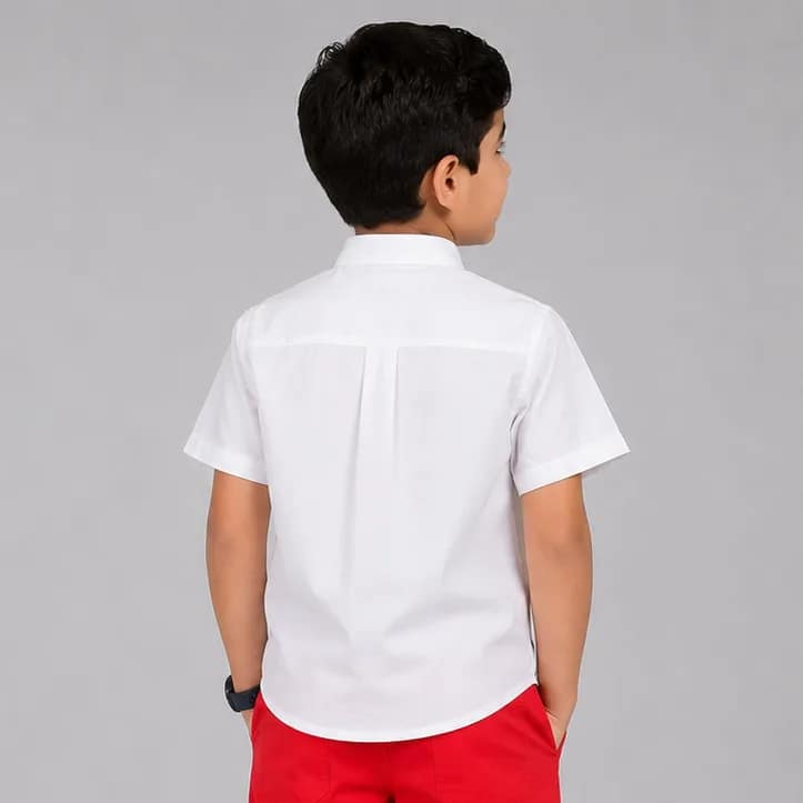 chemise blanche1a قميص أبيض بياقة ماو للصبي من القطن الناعم، أنيق ومريح، مثالي لجميع المناسبات